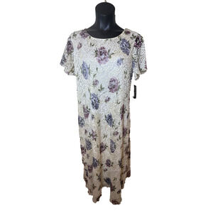 Lace Floral Roses Maxi Column Dress Gown Y2K Cottage Ronni Nicole II Ouida Sz 16